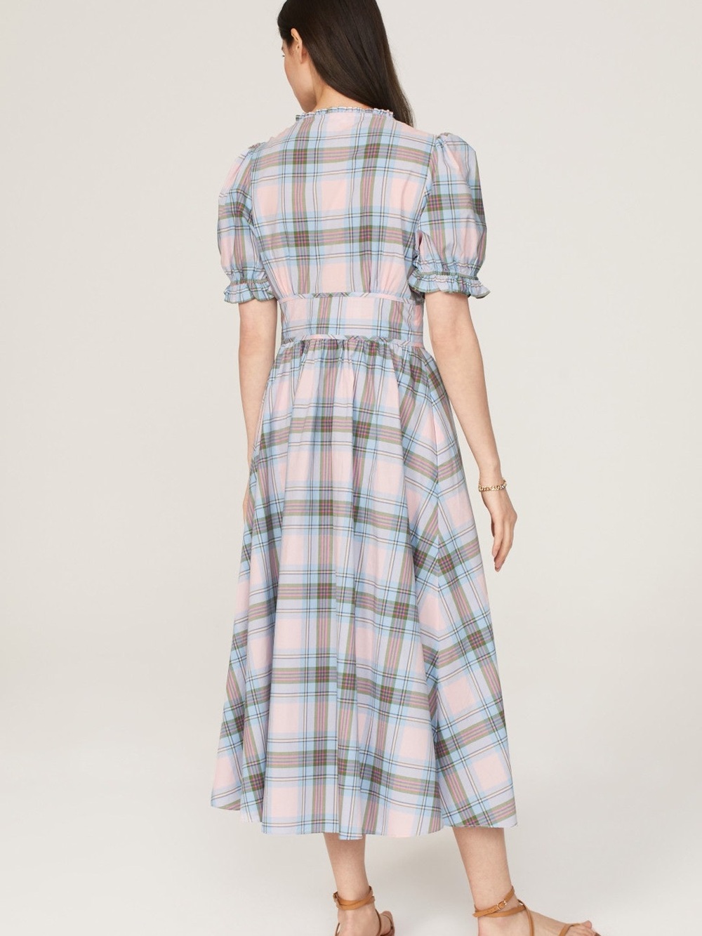 Hill House Home Sabrina Cotton Pastel Plaid Tie-Front Midi Dress Pink & Blue - Picture 2 of 9